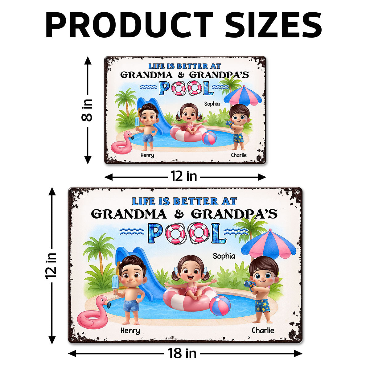 Welcome to Grandma & Grandpa's Pool, Memories are Made Here Personalized Metal Sign, Grandkids Welcome Sign