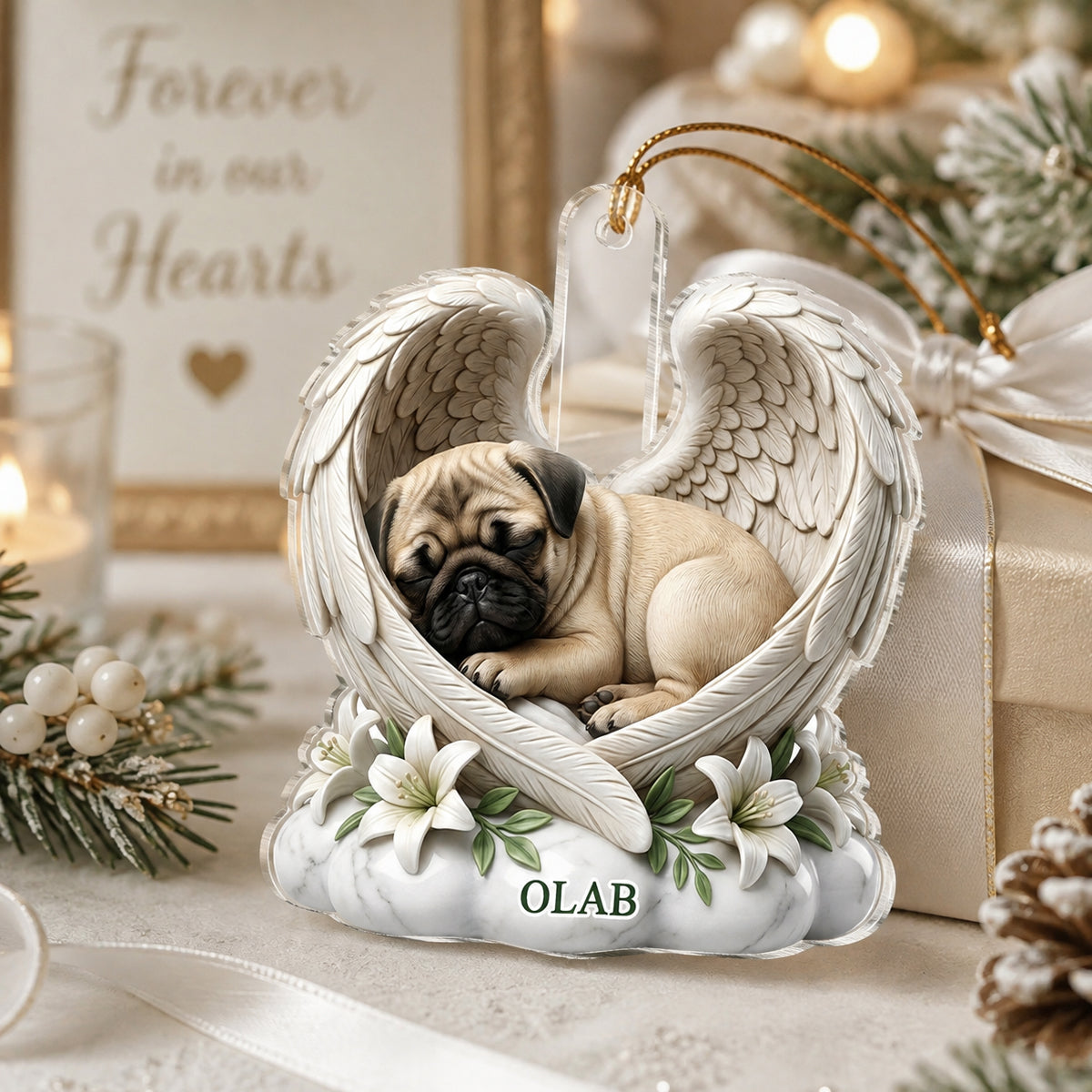 Custom Dog Cat Angel Wings Statue - Personalized Acrylic Ornament - Heartfelt Pet Memorial Gift