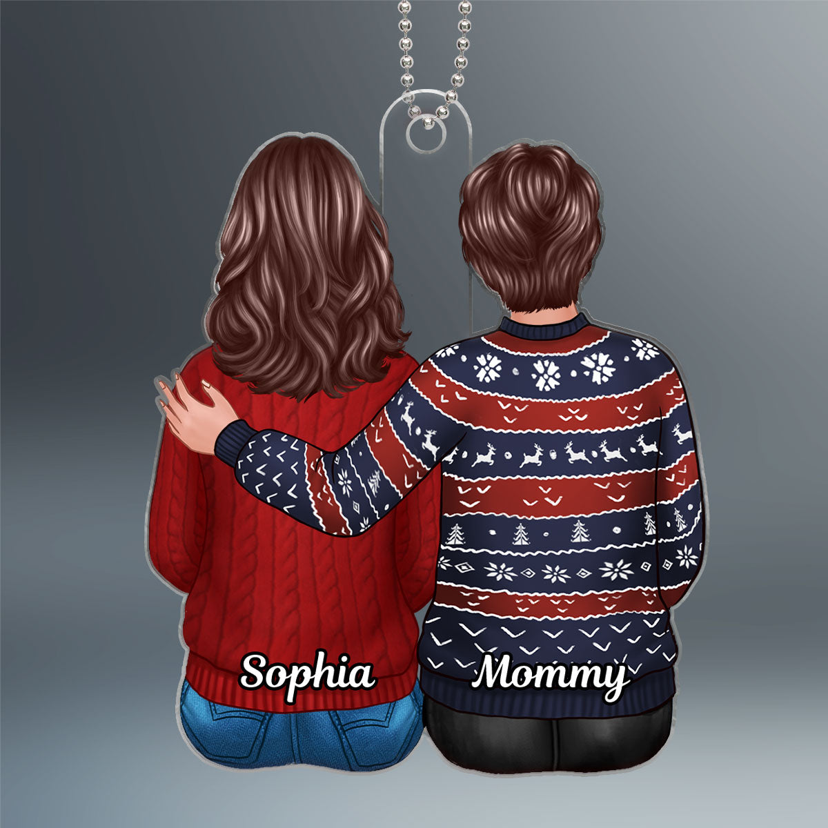 Family Dad Mom Son Daughter Sitting Hugging Christmas Gift Personalized Acrylic Ornament