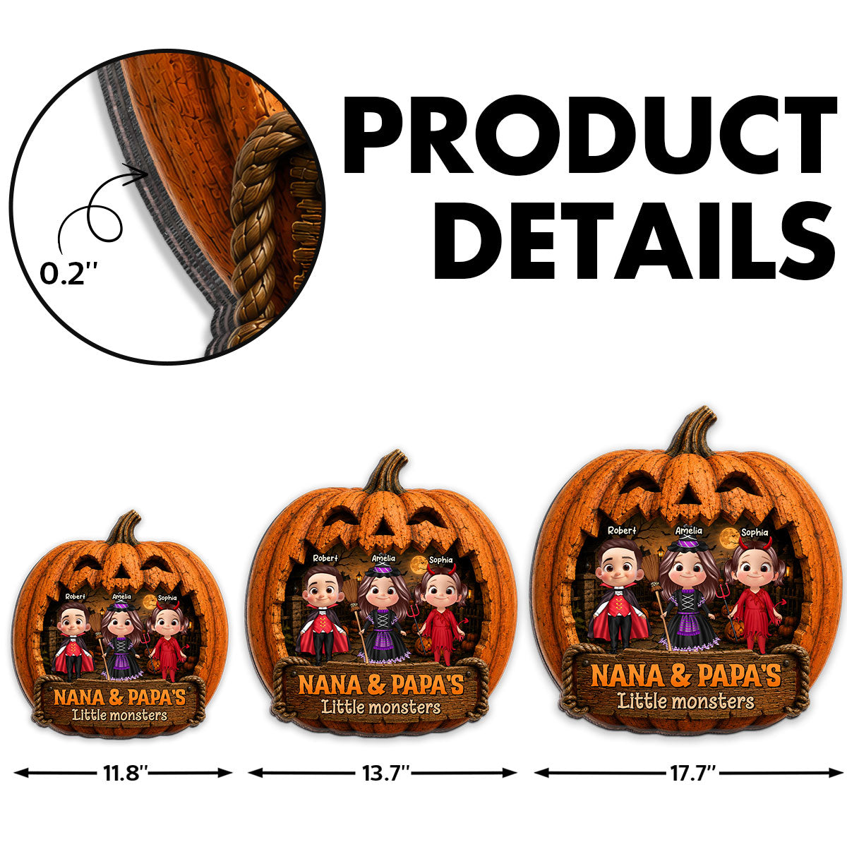Grandpa & Grandma's Little Monsters - Personalized Wood Sign - Halloween Decor For Grandparents