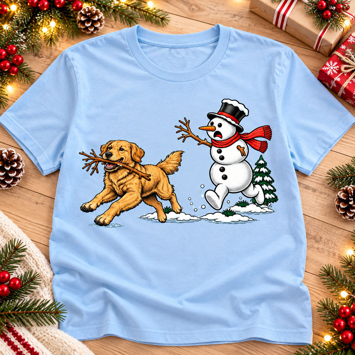 Dog Steal Snowman Hand Running Upload Pet Photo - Personalized Shirt - Funny Christmas Gift For Dog Lovers