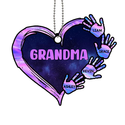 Grandma Mom Heart Handprint Purple Galaxy Personalized Acrylic Ornament