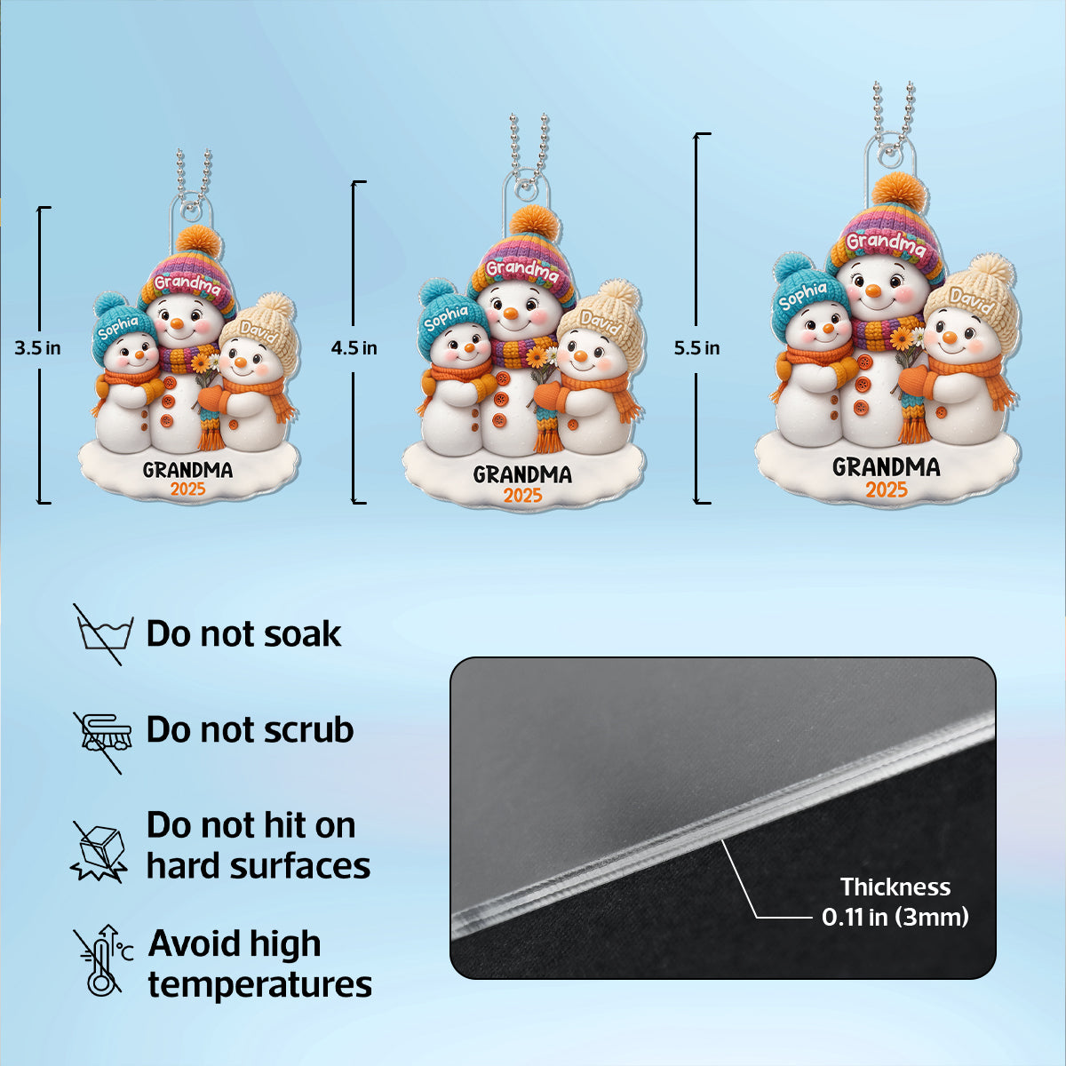 Snowman Grandma and Grandkids Personalized Acrylic Ornament, Christmas Gift for Grandma, Grandkids