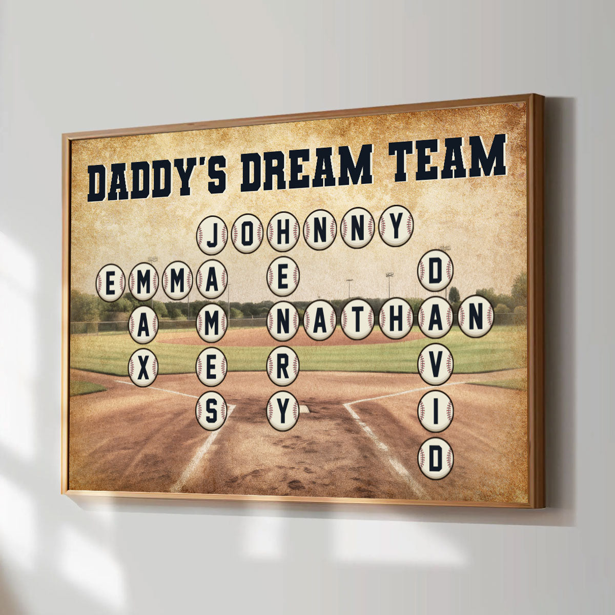 Baseball Daddy's Team Crossword Puzzle Art Personalized Poster