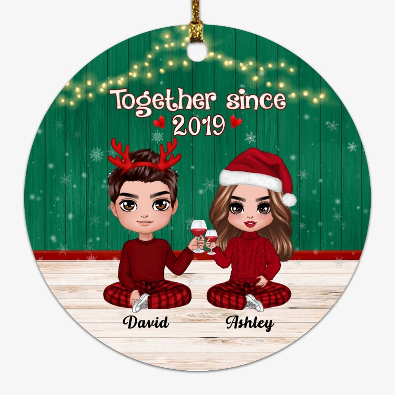 Doll Couple Together Christmas Background Personalized Circle Ornament