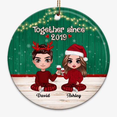 Doll Couple Together Christmas Background Personalized Circle Ornament