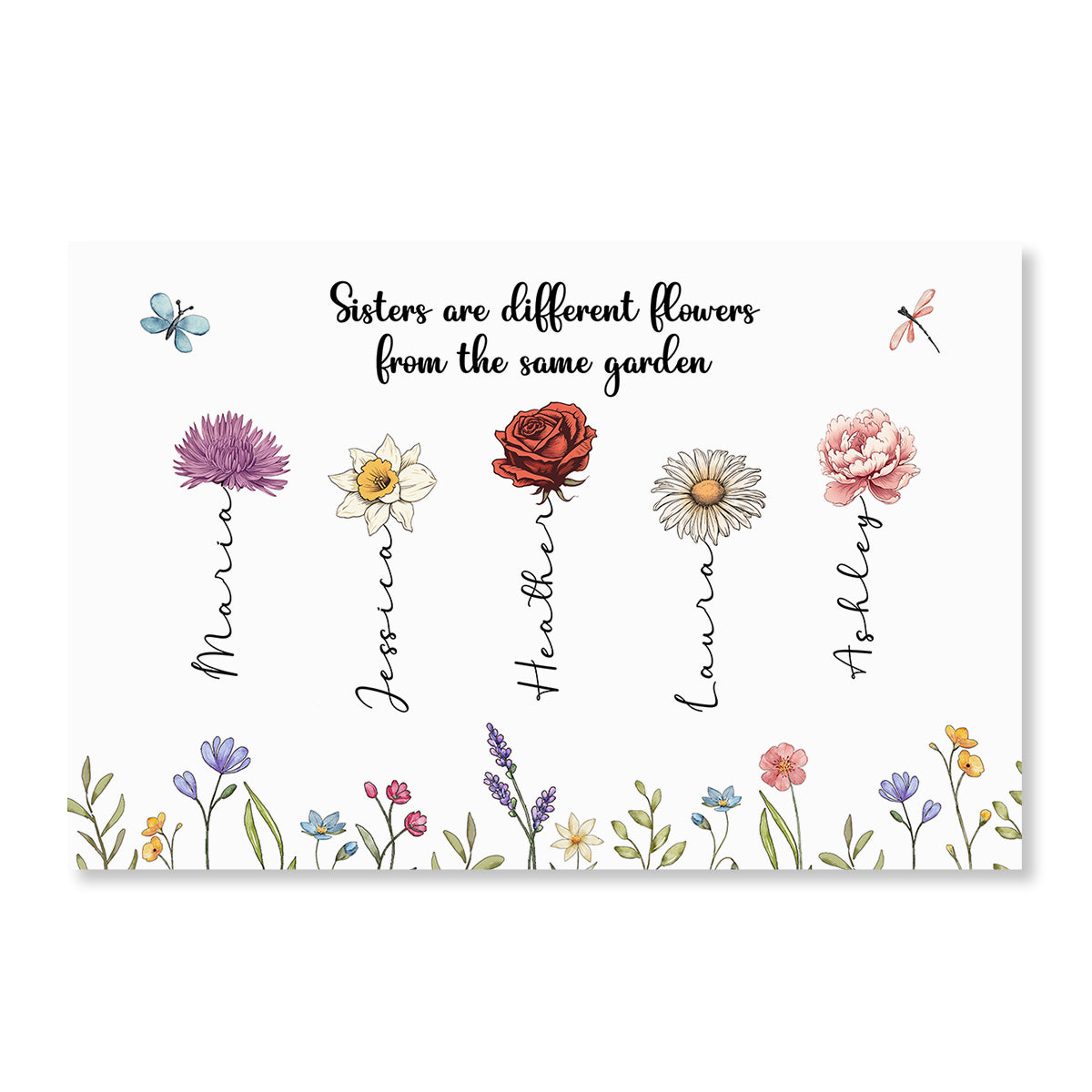 Sisters Are Different Flowers From The Same Garden Personalized Poster, Long Distance Togetherness Birthday Christmas Gift For Sisters, Siblings