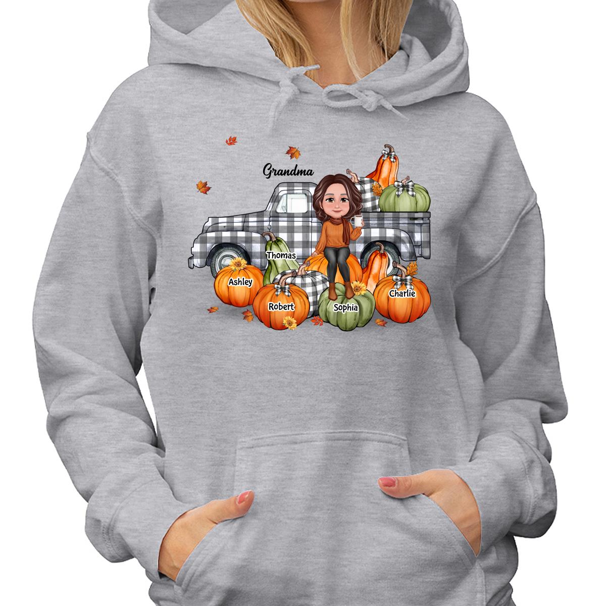 Grandma Mom Buffalo Plaid Truck And Pumpkins Fall Season Personalized Shirt