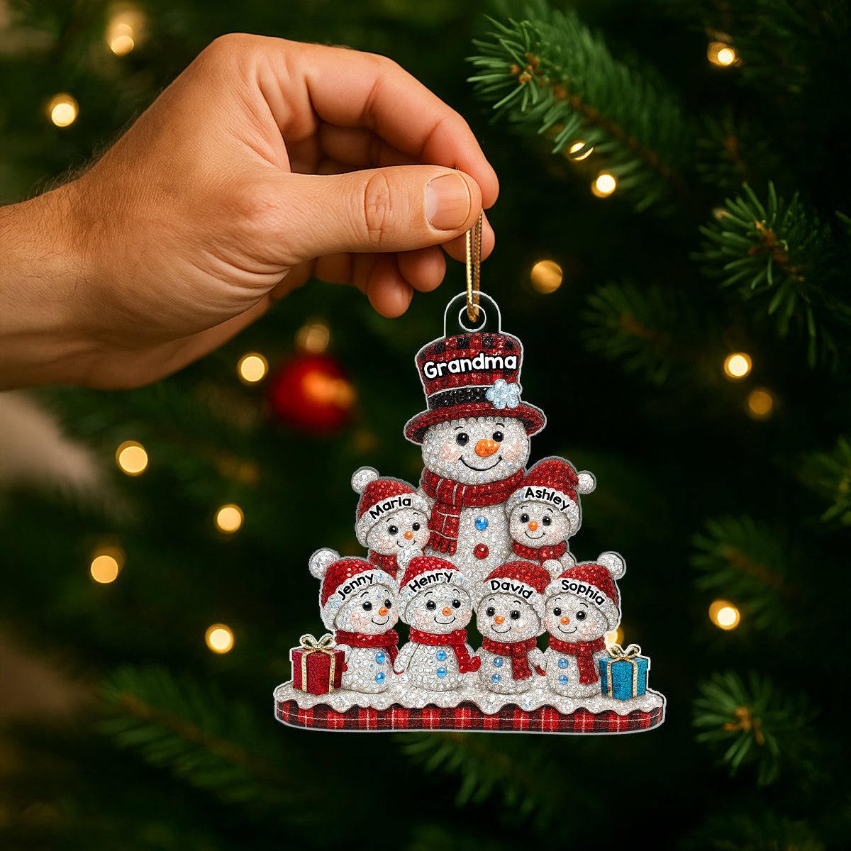 Snowman Grandma Grandkids 3D Crystal Effect - Personalized Acrylic Ornament - Christmas Gift for Grandma