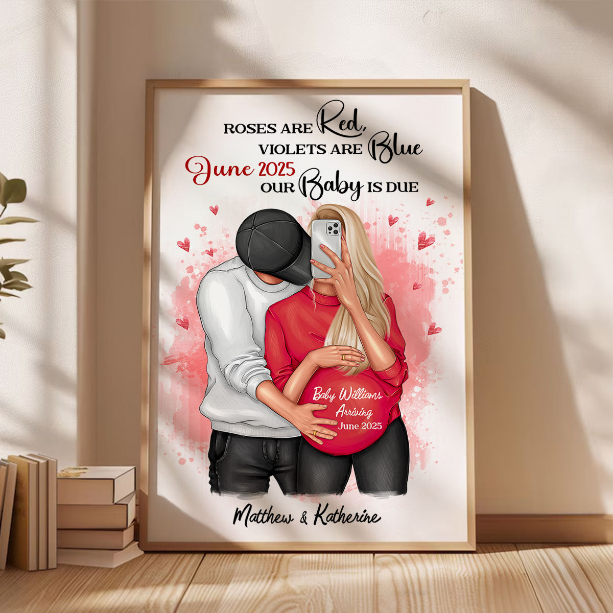 Hugging Couple, Expecting Parents, Pregnancy Couple Personalized Poster,  Gift, Pregnancy Announcement