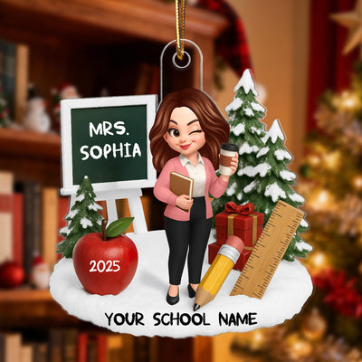 3D Effect Christmas Teacher Things - Personalized Acrylic Ornament - Gift For Teachers, Colleagues
