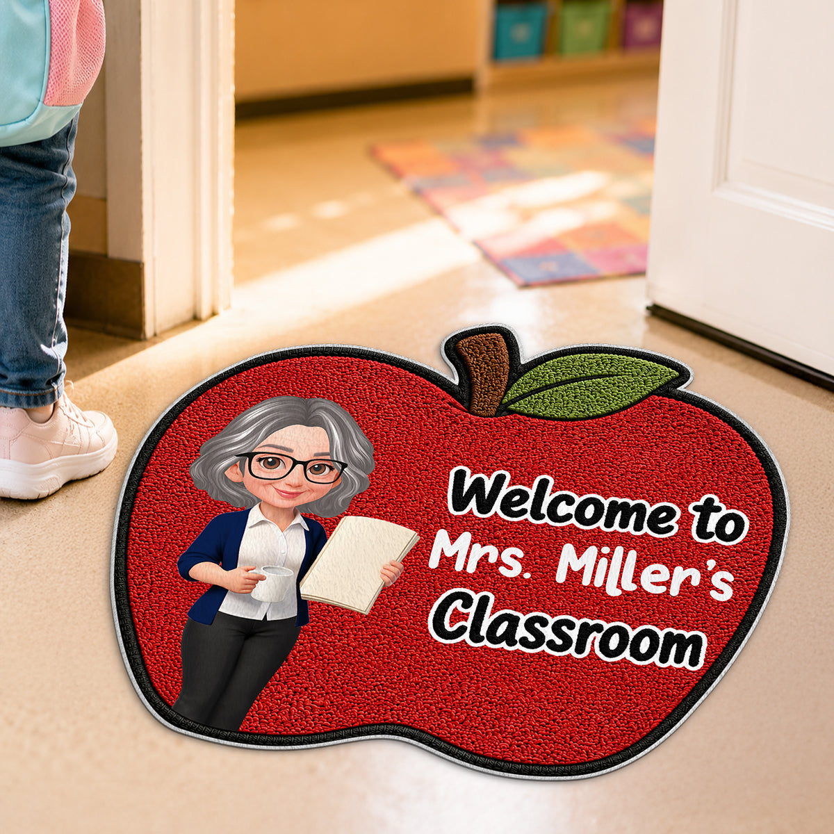 Happy Teacher Apple Welcome To Classroom - Personalized Doormat - Back To School Gift For Teacher, Classroom Decor