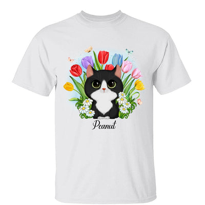 Watercolor Cute Cats Tulip Flowers Personalized Shirt