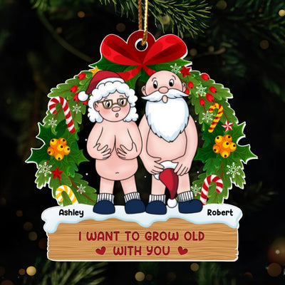 Funny Old Couple Christmas Wreath Personalized Acrylic Ornament