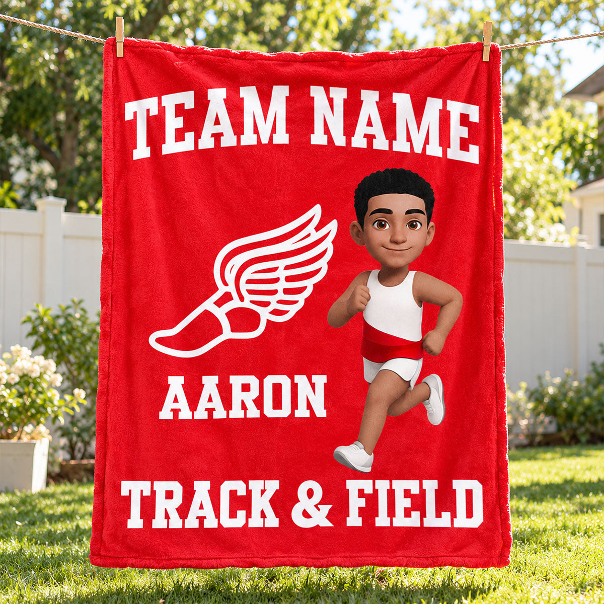 Track & Field Boy Girl Custom Name And Team Name - Personalized Fleece Blanket - Christmas Gift For Grandson, Son, Granddaughter, Daughter