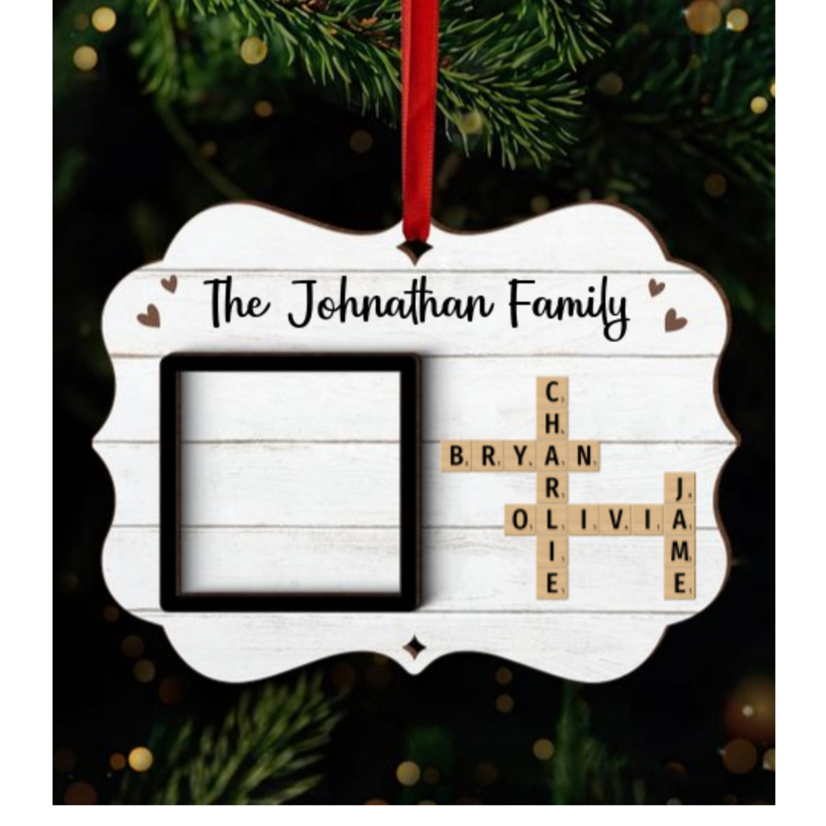 Family Crossword Puzzle Art Personalized Christmas Photo Frame Ornament, Hanging Photo Car Ornament, First Car Gift, Test Pass Gift