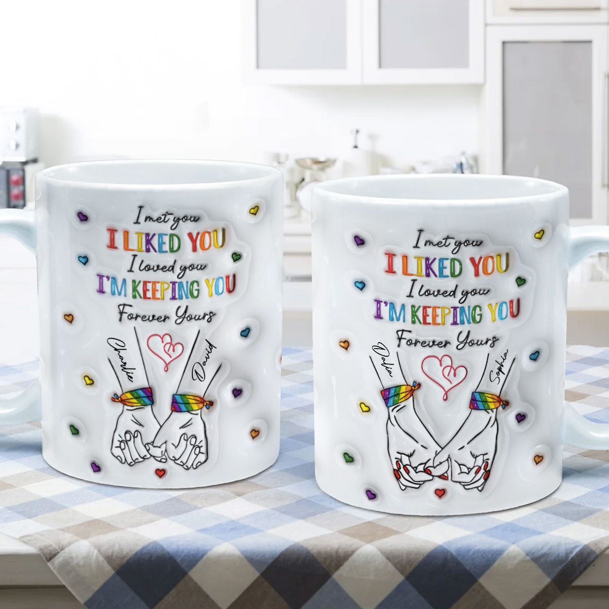 LGBT Couple Hands Pinky Promise Personalized 3D Inflated Effect Printed Mug