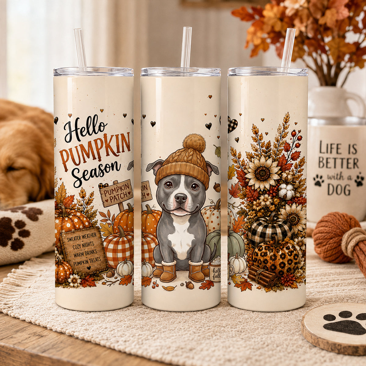 Hello Pumpkin Season Custom Dog Photo - Personalized Tumbler - Fall Gift for Dog Cat Lovers