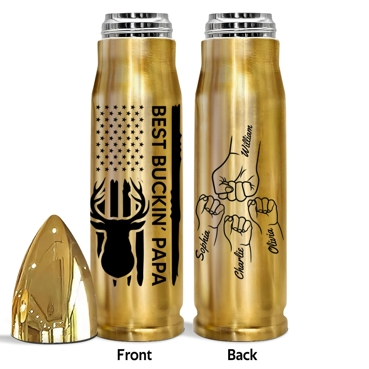 Best Buckin‘ Grandpa Dad Fist Bump Gift For Hunting Lover Personalized Bullet Tumbler