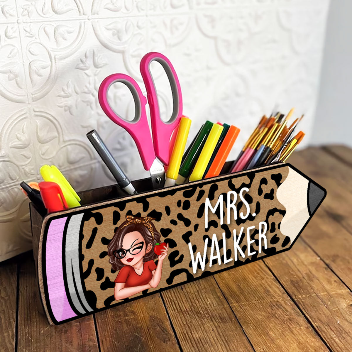 Doll Teacher Leopard Pencil Personalized Pen Pencil Holder