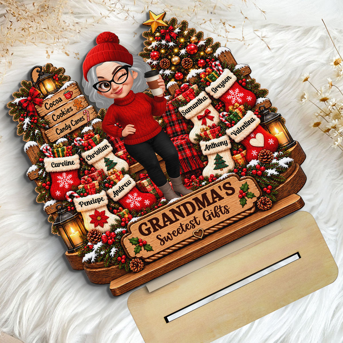 Grandma's Sweetest Gifts 2D Flat - Personalized 2-Layered Wooden Plaque - Christmas Decor For Grandma