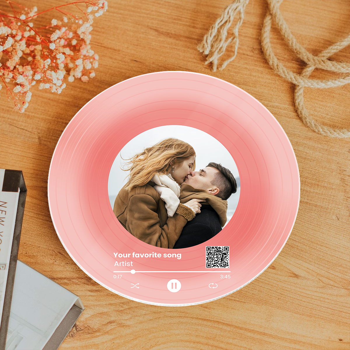 Couple Besties Family Photo Favorite Song Scannable QR Code Personalized Acrylic Record Plaque, Heartfelt Gift For Couple, For Him, For Her, Boyfriend, Girlfriend, Husband, Wife