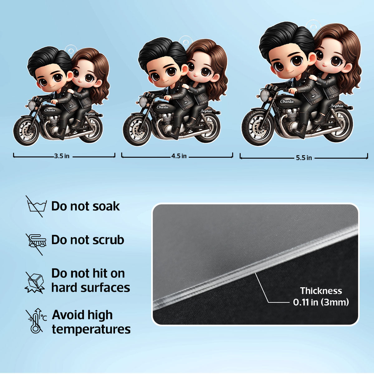 3D Effect Cute Cartoon Couple Motorcycle Personalized Acrylic Car Hanger, Anniversary &  Gift for him, Gift for her