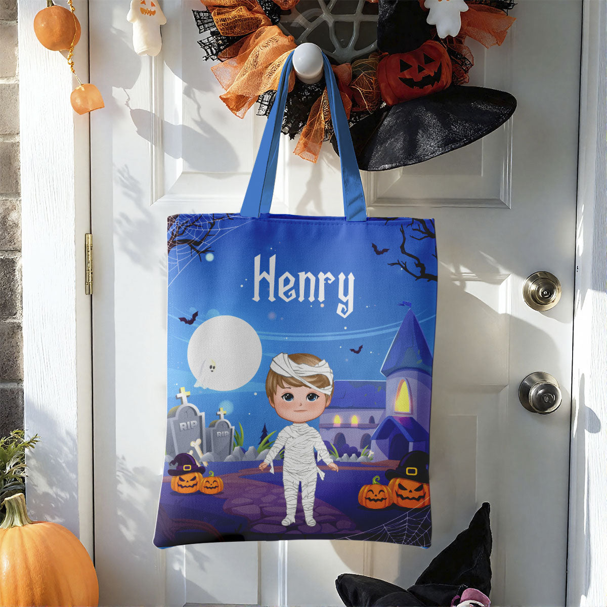 Halloween Theme Cute Kids Personalized Tote Bag, Gift Bag, Treat Bag, Trick or Treat Bag For Kids
