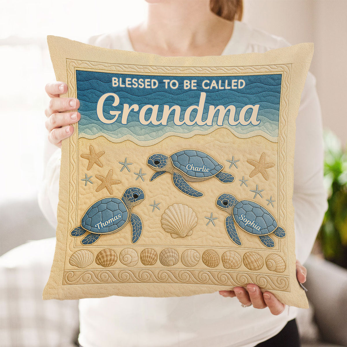 Blessed To Be Called Grandma 3D Effect Turtles Personalized Pillow, Heartfelt Gift For Grandma