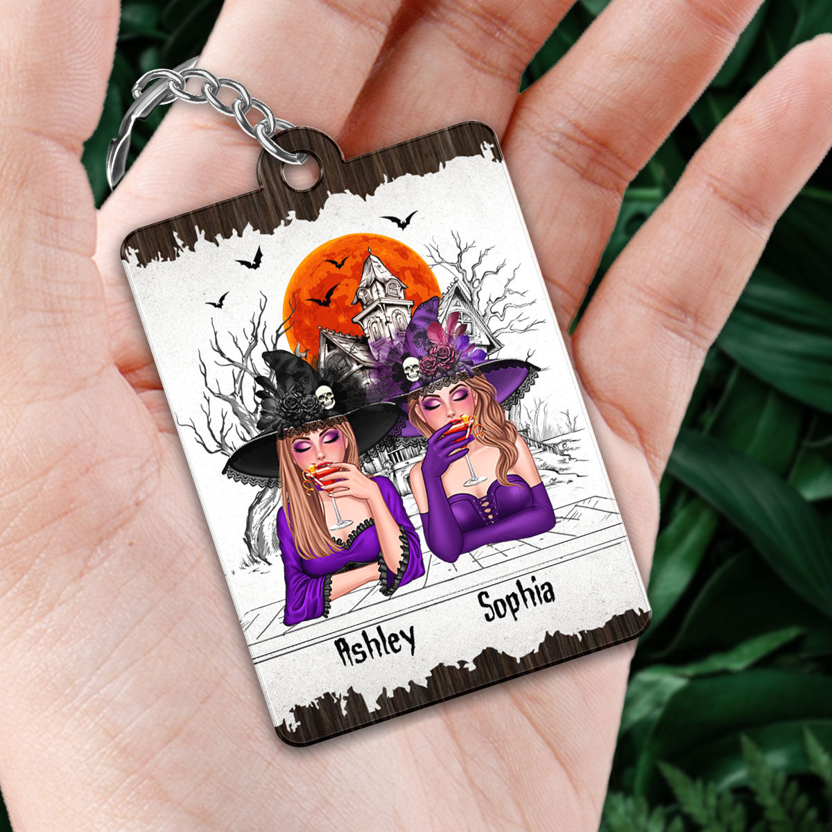 Halloween Witches Sketch Haunted House Gift For Best Friends Personalized Acrylic Keychain