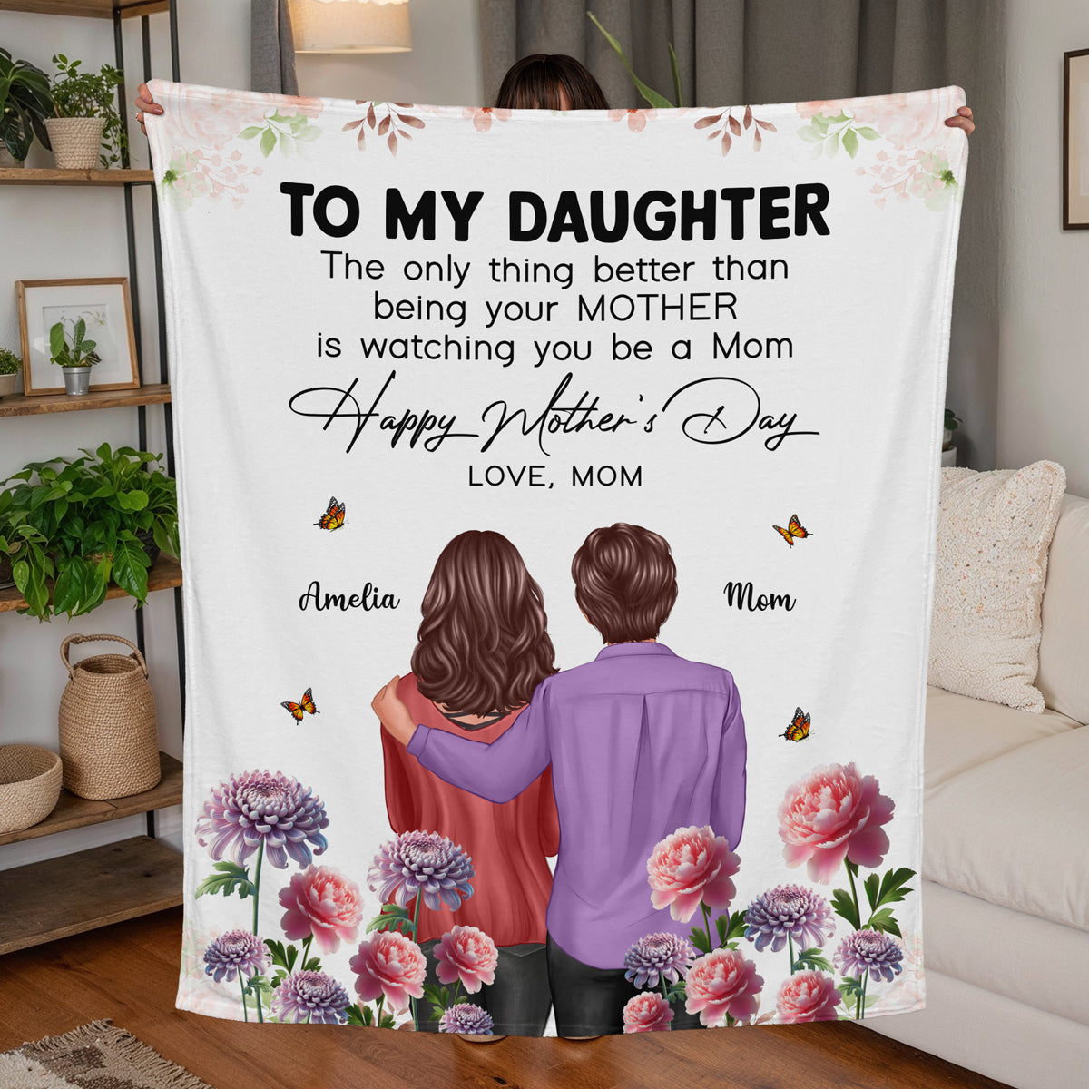 To My Daughter From Mom Happy Mother's Day Birth Flower Personalized Fleece Blanket, Gift For Daughter
