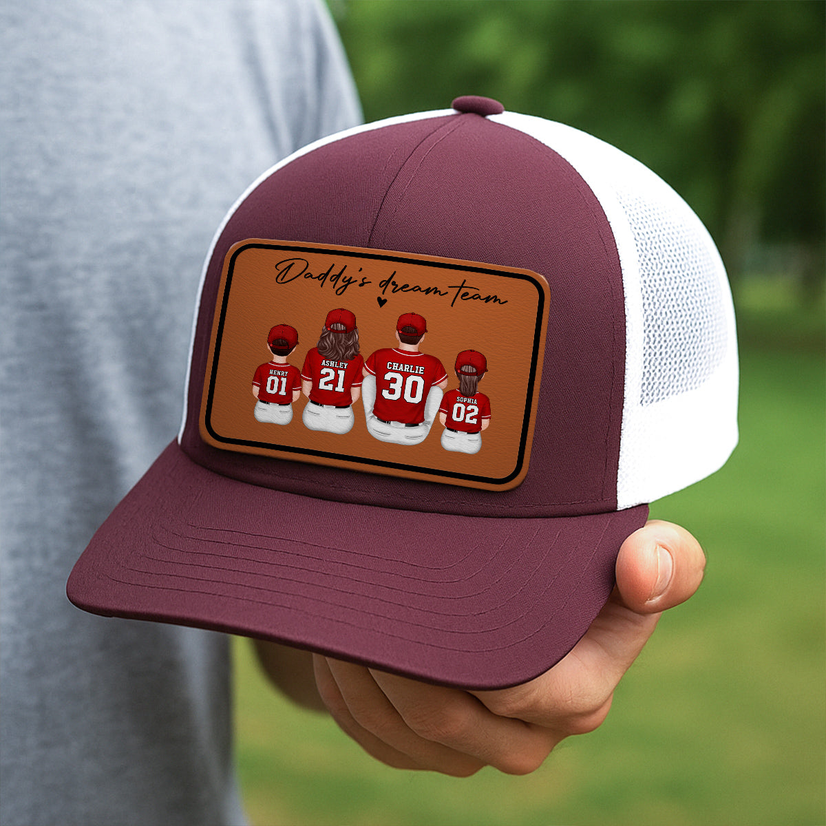 Daddy's Dream Team Personalized Trucker Hat, Father's Day Snapback Baseball Hat Gift for Baseball Dads