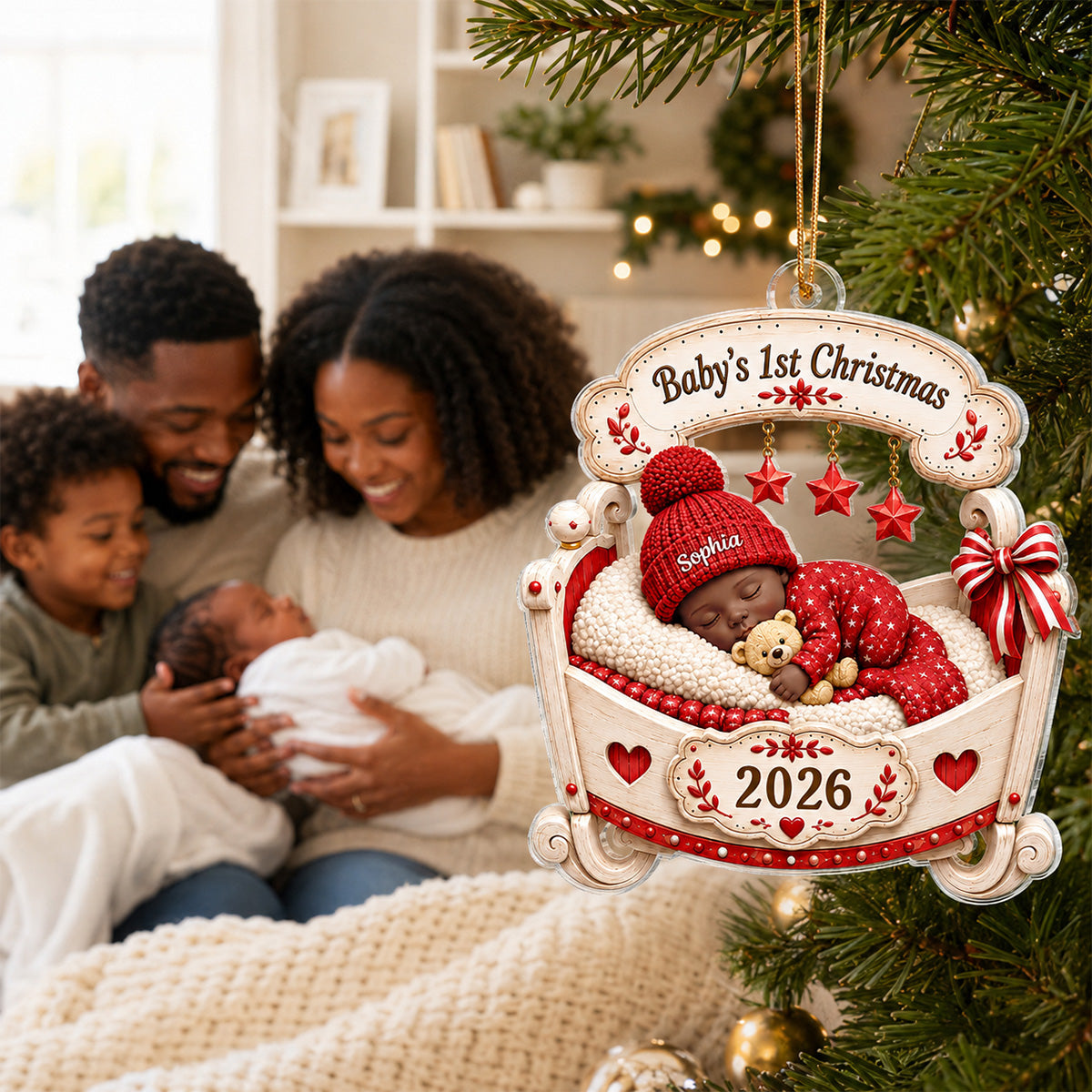Baby’s First Christmas Sleeping Baby Crib 2D Flat – Personalized Acrylic Ornament – Christmas Keepsake for Newborn