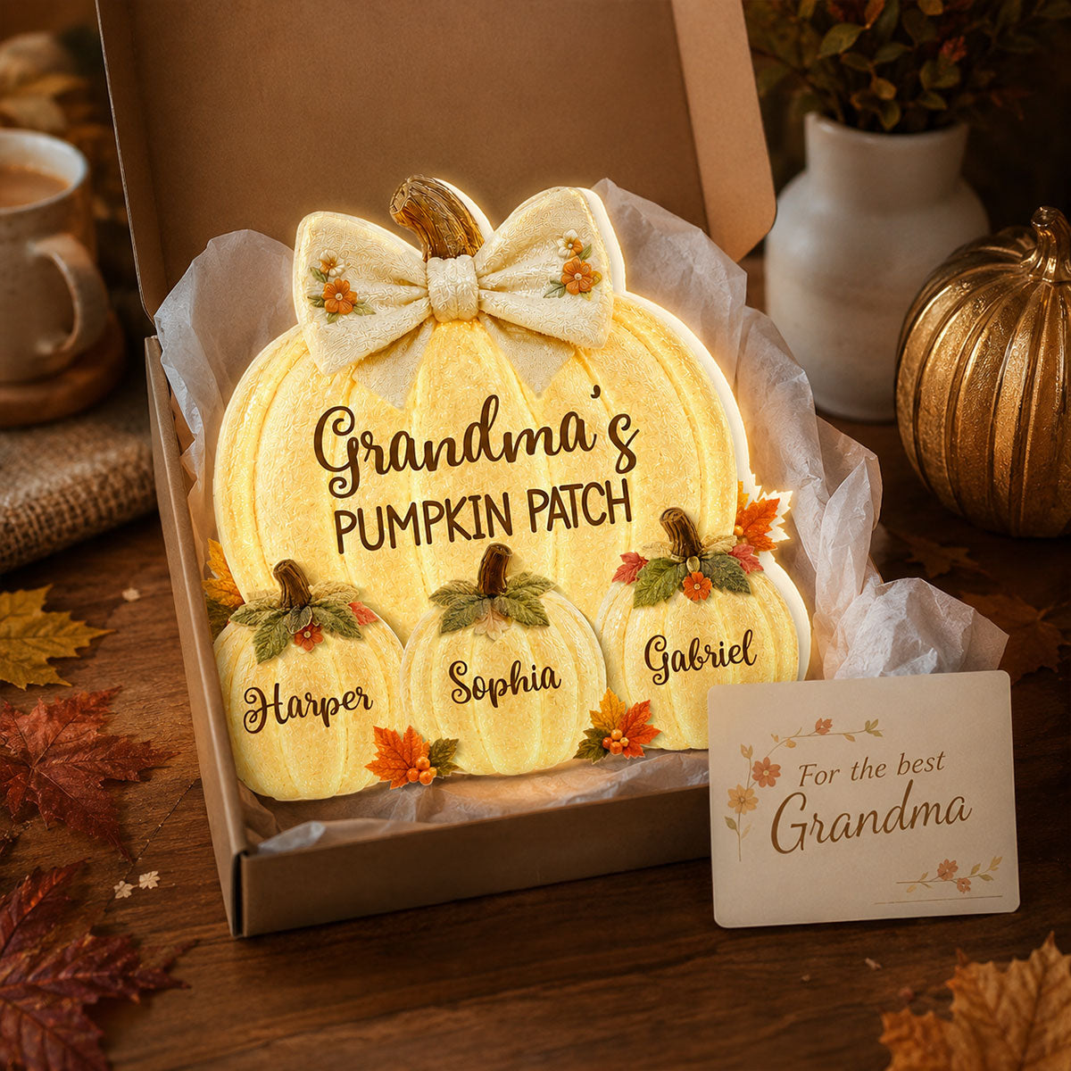 Grandma's Pumpkin Patch Glowing 2D Flat Printed - Personalized Light Box - Fall Season Decor For Grandma