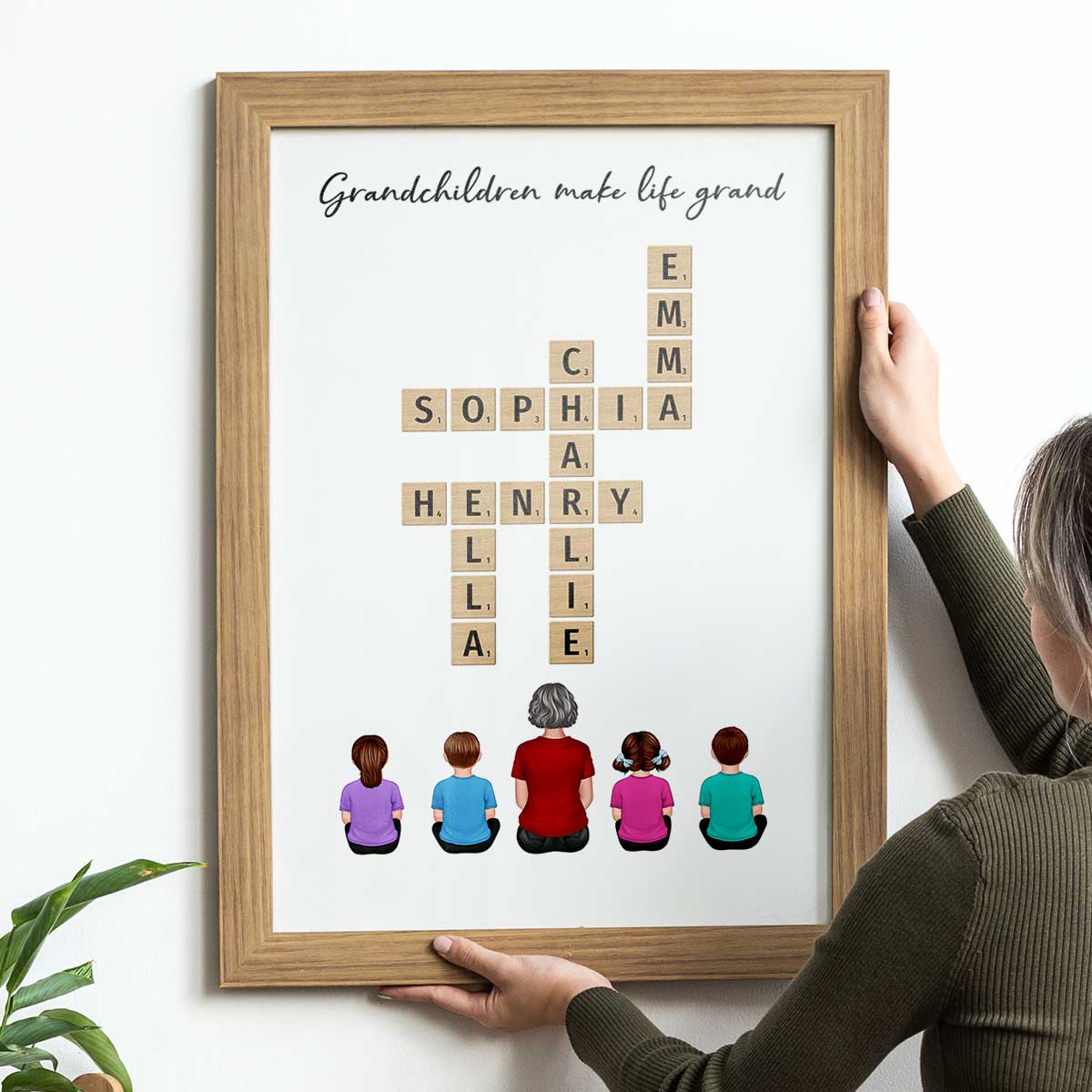 Our Grandchildren Names In Crossword Unique Gift For Grandma Grandpa Grandparents Back View Sitting Personalized Poster
