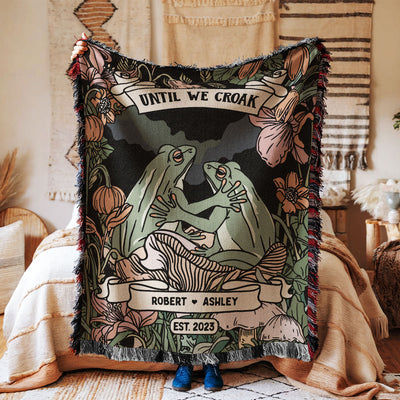 Together Until We Croak Frog Couple Vintage Anniversary Gift Personalized Tapestry Woven Blanket