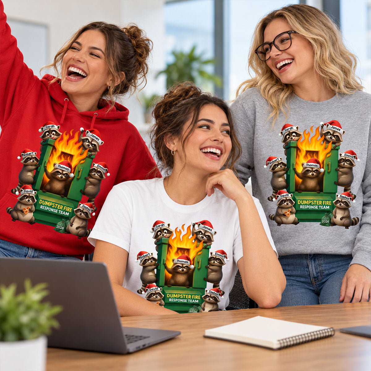Cunning Raccoon Office Chaos Dumpster Fire Response Team - Personalized Shirt - Funny Holiday Gift for Coworkers