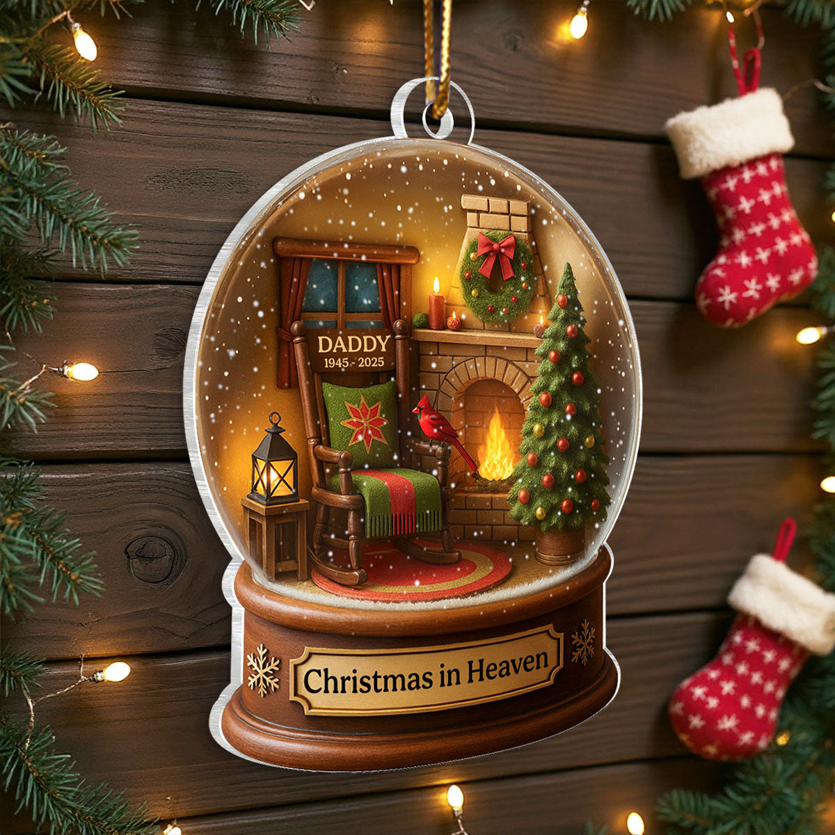 Christmas In Heaven Snow Globe 3D Effect Personalized Acrylic Ornament, Heartwarming Memorial Sympathy Gift