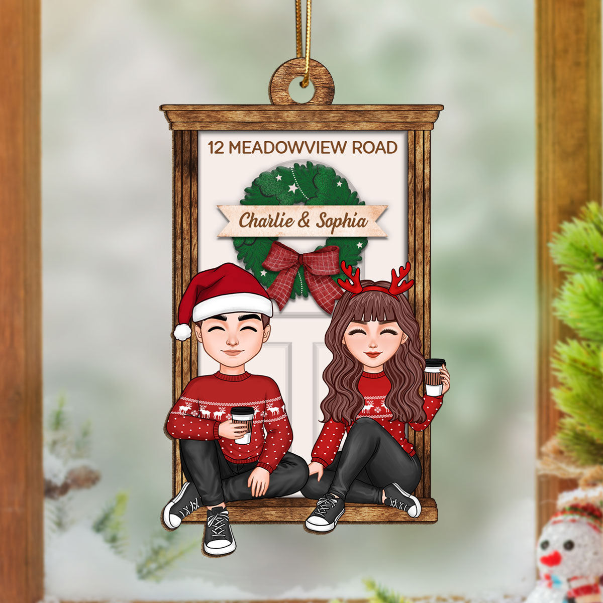 First Christmas New Home Doll Couple Personalized Wooden Ornament