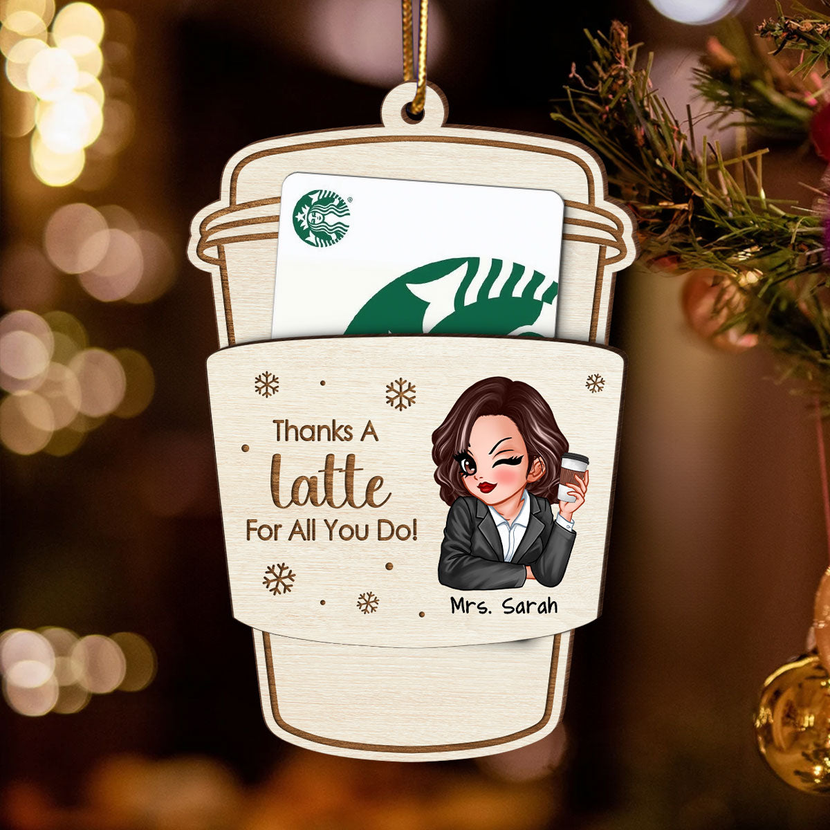 Thanks A Latte For All You Do Gift Card Holder Ornament, Personalized Christmas Ornament, Christmas Gift For Teachers, Thank You Gift, Appreciation Gift