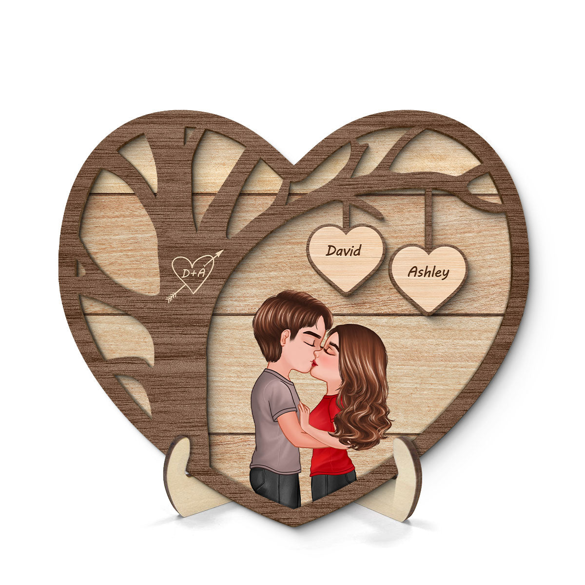Couple Kissing Under Tree Personalized 2-Layer Wooden Plaque, Heartfelt 2025 Valentine‘s Day Gift For Him, For Her, Husband, Wife, Boyfriend, Girlfriend