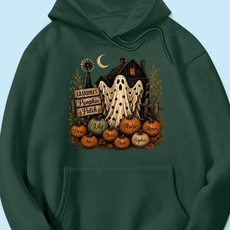 Grandma's Pumpkin Patch Haunted House - Personalized Shirt - Cozy Fall Halloween Tee for Grandma
