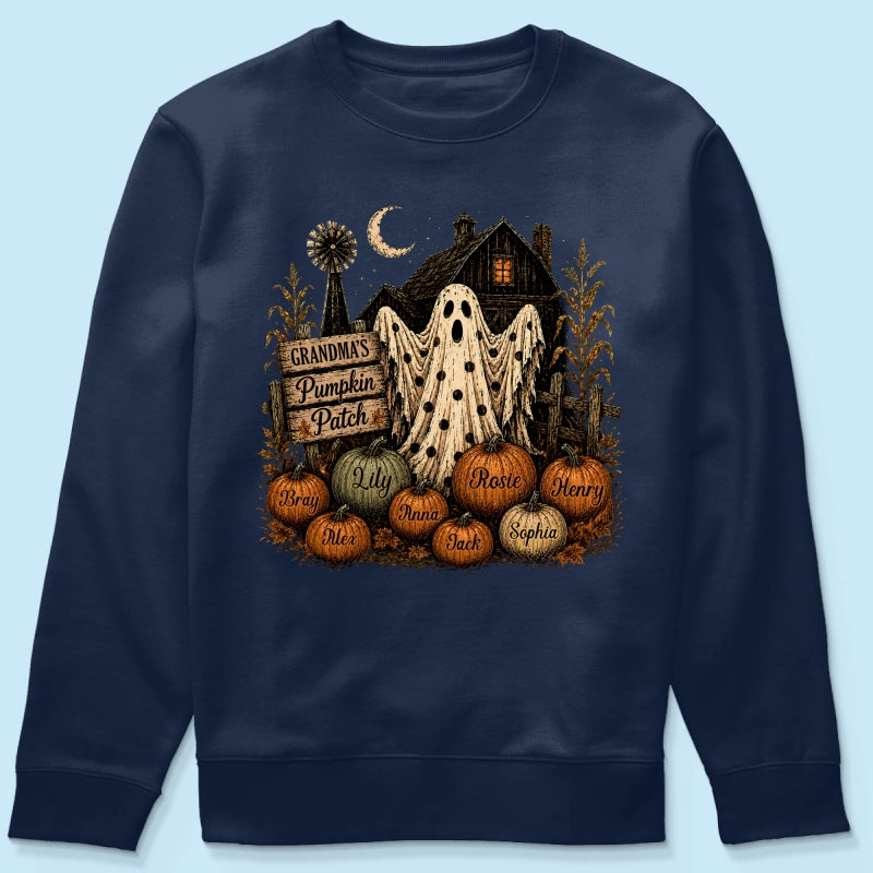 Grandma's Pumpkin Patch Haunted House - Personalized Shirt - Cozy Fall Halloween Tee for Grandma