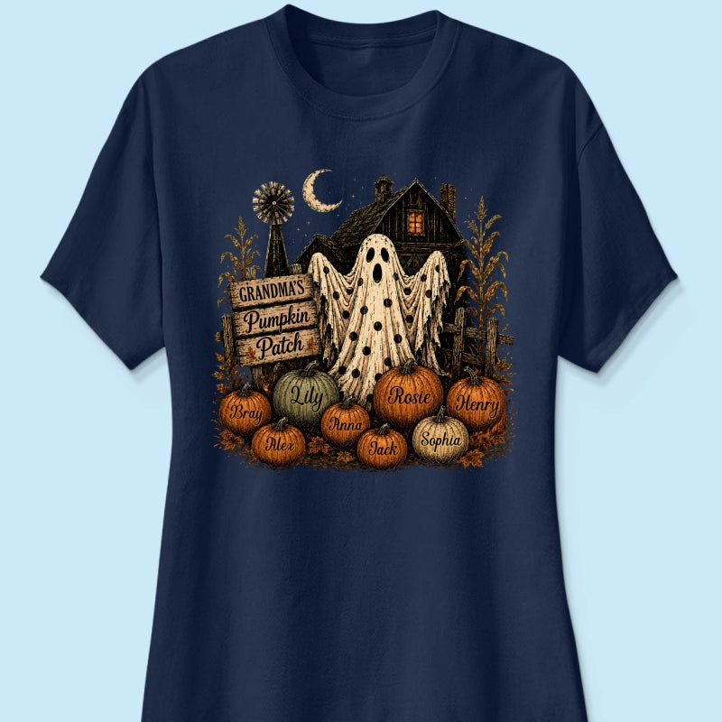 Grandma's Pumpkin Patch Haunted House - Personalized Shirt - Cozy Fall Halloween Tee for Grandma