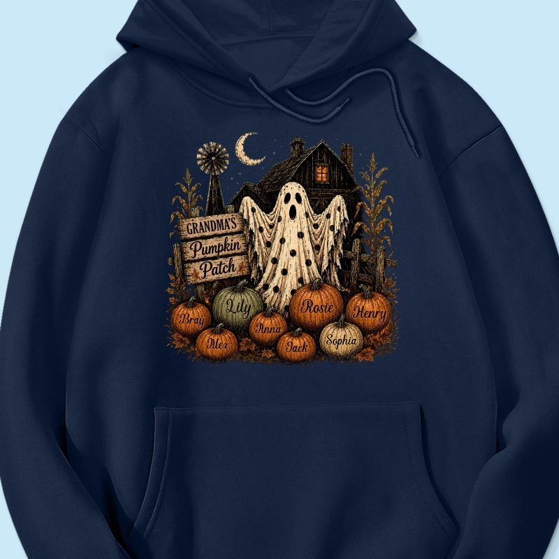 Grandma's Pumpkin Patch Haunted House - Personalized Shirt - Cozy Fall Halloween Tee for Grandma