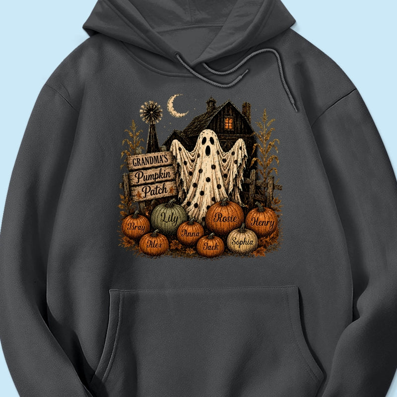 Grandma's Pumpkin Patch Haunted House - Personalized Shirt - Cozy Fall Halloween Tee for Grandma