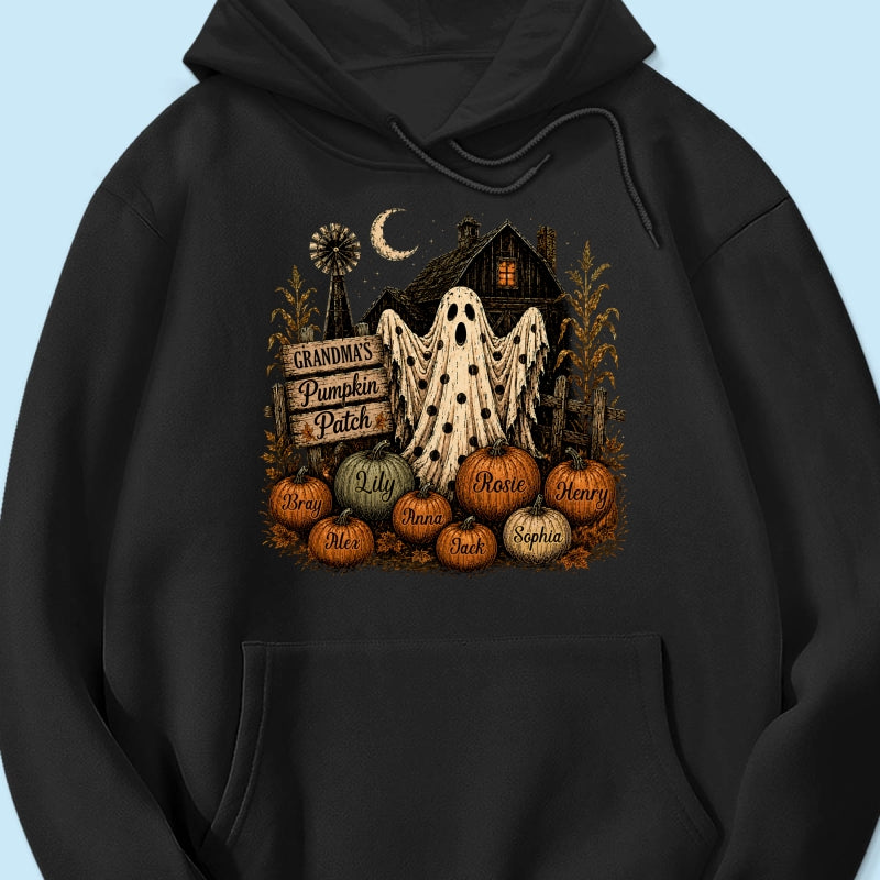 Grandma's Pumpkin Patch Haunted House - Personalized Shirt - Cozy Fall Halloween Tee for Grandma