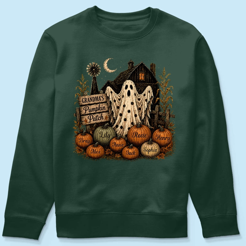 Grandma's Pumpkin Patch Haunted House - Personalized Shirt - Cozy Fall Halloween Tee for Grandma