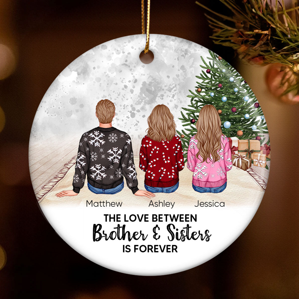 Personalized Siblings Christmas Tree Cozy Inside Ornament, Personalized Brothers and Sisters Ornament, Siblings Gift