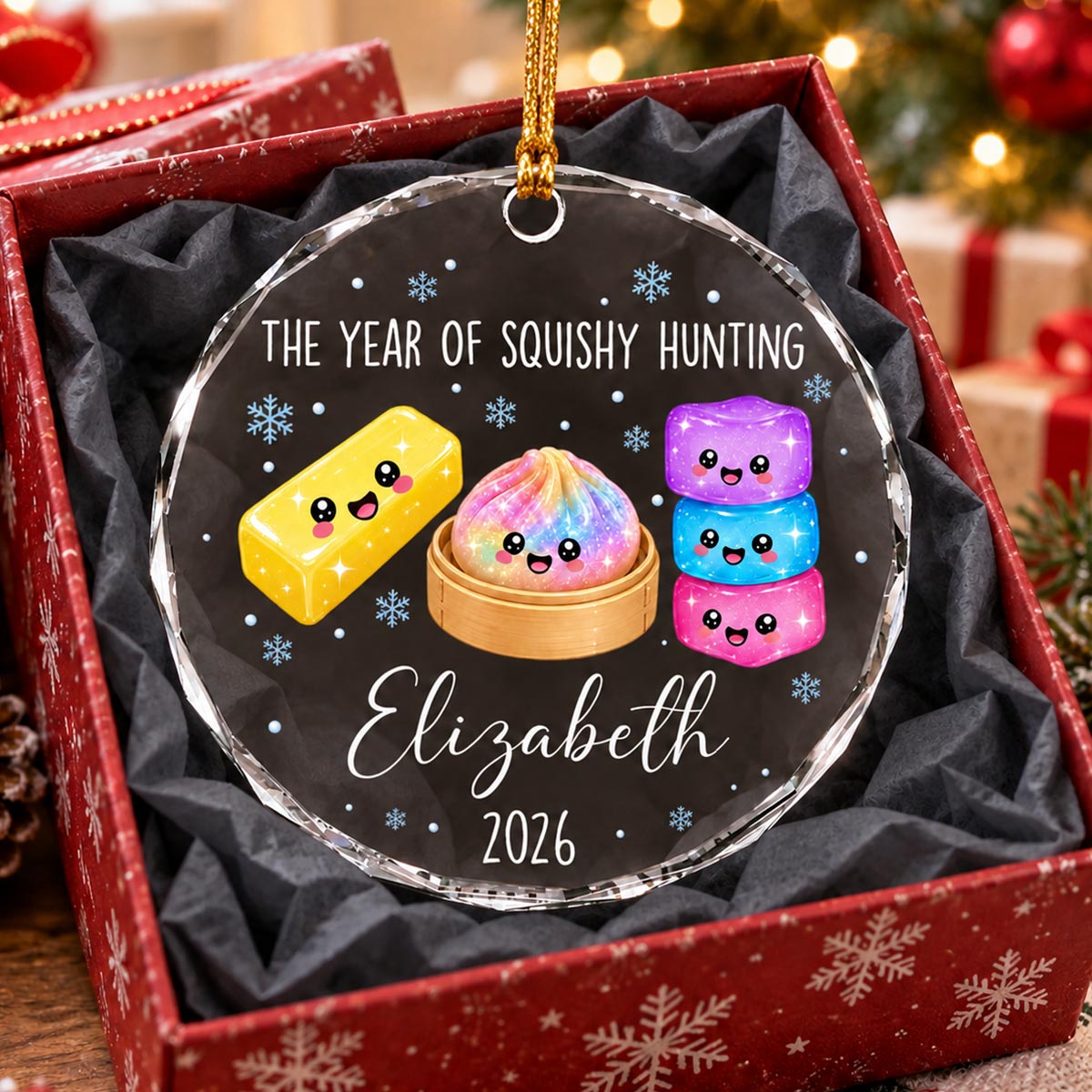 Cute The Year Of Squishy Hunting - Personalized Glass Ornament - Christmas Gift, Keepsake For Kids, Teenagers, Daughter, Granddaughter, Son, Grandson